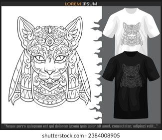 Bastet head mandala arts isolated on black and white t shirt.