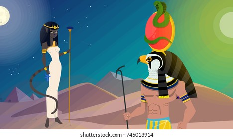 Bastet and Ra in the desert of egypt