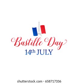 Bastille Day. 14 July. French flag and typography