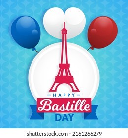 Bastille Day 14 July holiday Eiffel Tower National Day of France flag greeting card poster vector