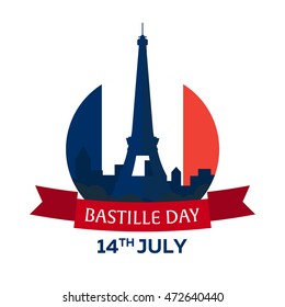 Bastille day. 14 July. Paris. Tourism. Eiffel Tower. France. Modern flat design.
