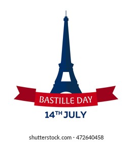 Bastille day. 14 July. Paris. Tourism. Eiffel Tower. France. Modern flat design.