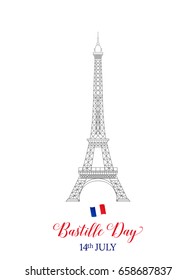 Bastille Day. 14th July. French Eiffel Tower and flag