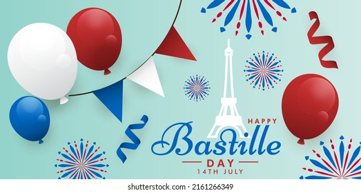 Bastille Day 14th July holiday Eiffel Tower National Day of France greeting graphic image template