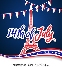 Bastille Day 14th of July, Vive la france, France celebrate. Vector greeting
