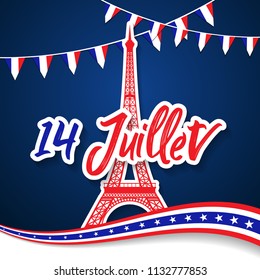 Bastille Day 14th of July, Vive la france, France celebrate. Vector greeting