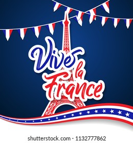 Bastille Day 14th of July, Vive la france, France celebrate. Vector greeting