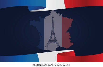 Bastille Day Background with france flag, eiffel tower and Copy Space Area. Suitable to place on content with that theme or other about French Day