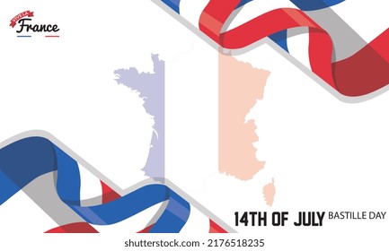 Bastille Day Background with france flag, flag map sillhoute and Copy Space Area. Suitable to place on content with that theme or other about French