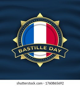 bastille day background illustration with gold emblem and waving flag