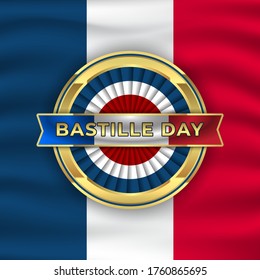 bastille day background illustration with gold emblem and waving flag