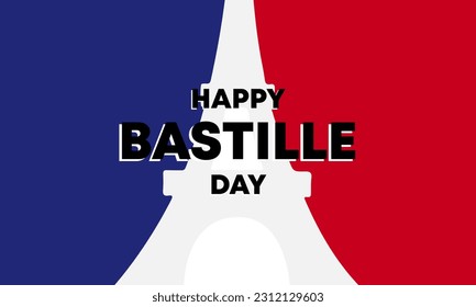 banner del día de la bastilla con bandera francesa y fondo de eiffel. Ilustración del vector