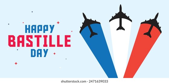 Bastille Day banner or header. July 14th France national holiday celebration. 