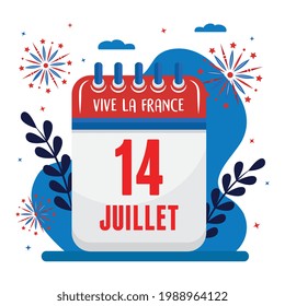 Bastille day calendar with leaves