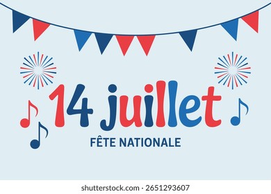 Banner de celebração do Dia da Bastilha, 14 juillet fête nationale, dia nacional francês, convite de festa patriótica, design festivo