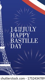 bastille day celebration card with eiffel tower vector illustration design