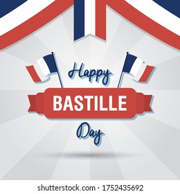 bastille day celebration card with france flags vector illustration design