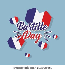 bastille day celebration card with hearts and flag