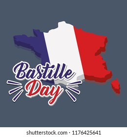 bastille day celebration card with map