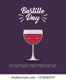 bastille day celebration card with wine kawaii