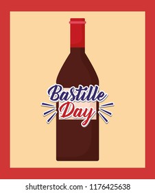 bastille day celebration card with wine bottle