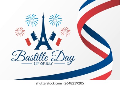 Bastille Day celebration with Eiffel Tower silhouette. 14th of July. Suitable for poster, banner, or greeting card. Vector Illustration