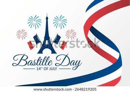 Bastille Day celebration with Eiffel Tower silhouette. 14th of July. Suitable for poster, banner, or greeting card. Vector Illustration