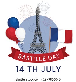 Bastille day celebration flat vector illustration