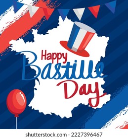 bastille day celebration with map