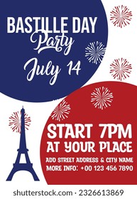 Bastille day celebration party flyer poster or social media post design