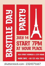 Bastille day celebration party poster flyer social media post template design