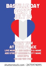 Bastille day celebration party poster flyer or  social media post design