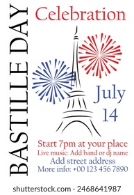 Bastille day celebration poster flyer or social media  post design