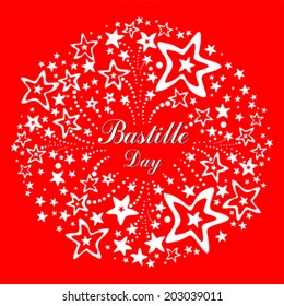 Bastille Day. Celebration red background with firework and place for your text. vector illustration 