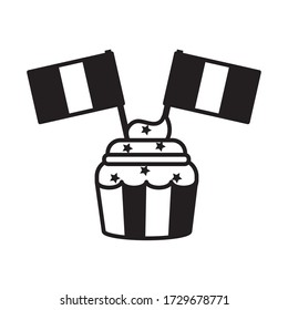 bastille day concept, cupcake with decorative france flags icon over white background, line style, vector illustration