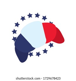 bastille day concept, decorative stars and croissant with france flag design over white background, flat style, vector illustration