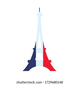 bastille day concept, eiffel tower with france flag design over white background, flat style, vector illustration