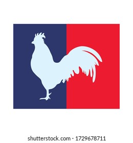 bastille day concept, flag with gallic rooster icon and french flag design over white background, flat style, vector illustration