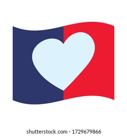bastille day concept, flag with heart icon and france flag design over white background, flat style, vector illustration