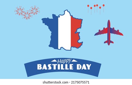 Bastille day concept in flat design, Bastille Day typography, Realistic happy bastille day with Eiffel tower and flag 