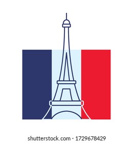 bastille day concept, france flag with eiffel tower icon over white background, flat style, vector illustration