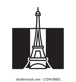 bastille day concept, france flag with eiffel tower icon over white background, line style, vector illustration