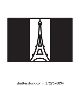 bastille day concept, france flag with eiffel tower icon over white background, line style, vector illustration
