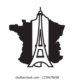 bastille day concept, france map with eiffel tower icon over white background, line style, vector illustration