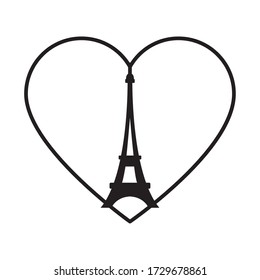 bastille day concept, heart with eiffel tower icon over white background, line style, vector illustration