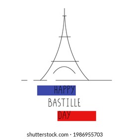 Bastille Day concept. An illustration of abstract Eiffel Tower. Isolated on white. Banner, poster, greeting card, brochure, flyer template.