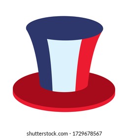 bastille day concept, top hat with france flag design over white background, flat style, vector illustration