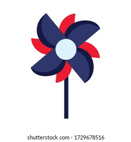 bastille day concept, windmill toy with french flag design over white background, flat style, vector illustration