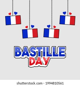 Bastille Day design in the framework of France's Independence Day with a blue and white red flag with elegant style Bastille Day inscription