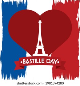 bastille day eiffel tower heart on flag